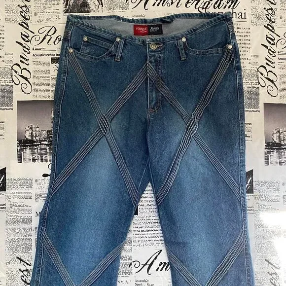 Younique Jeans Women's dark wash low rise textured stitch y2k vintage jeans - Picture 1 of 4